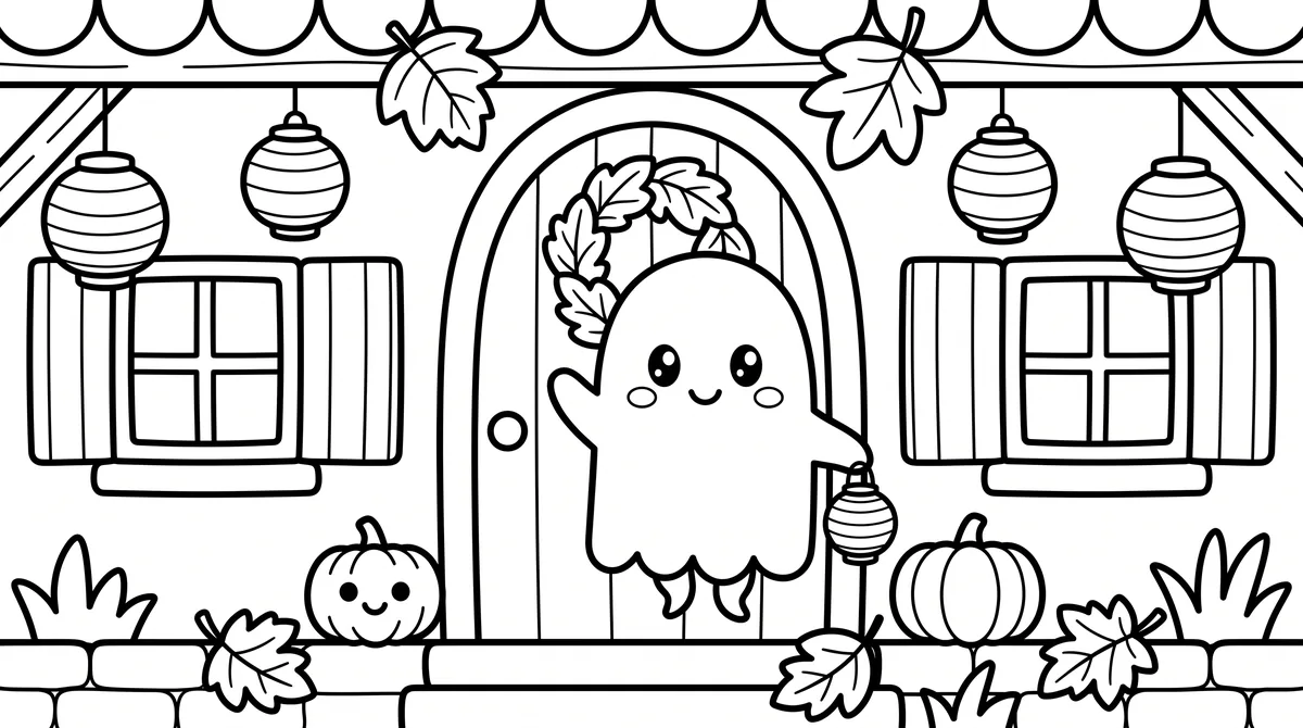 A félős kis szellem – könnyű halloween színezőlap
