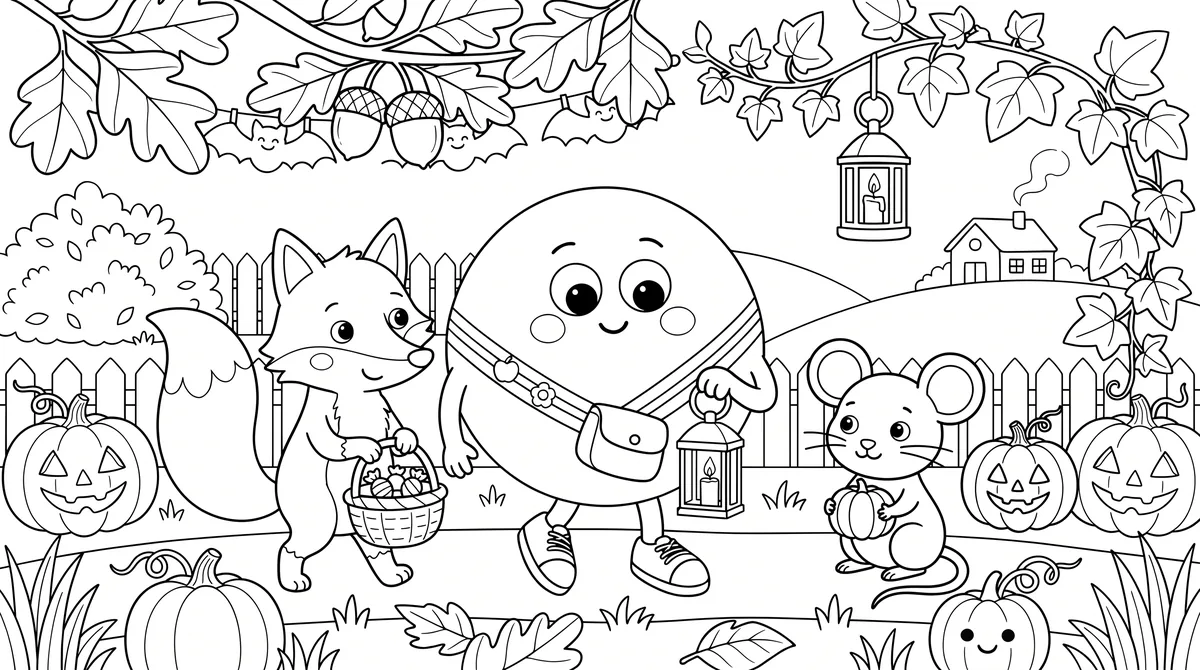 Lumi és a barátai, közepes szintű halloween színezőlap