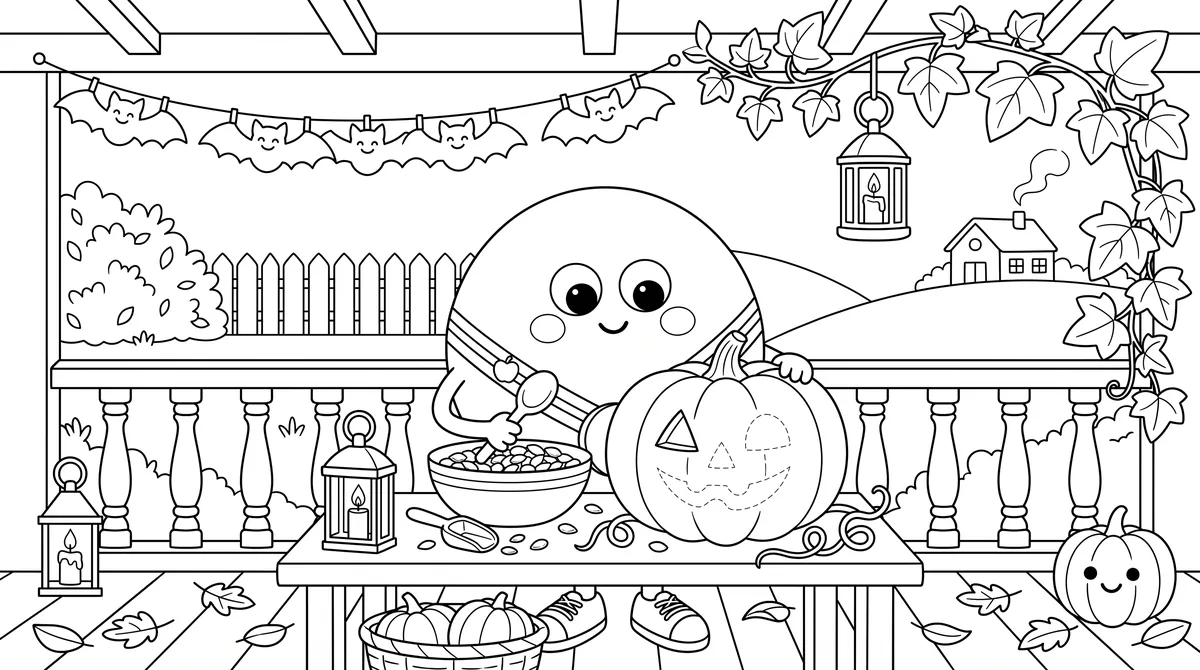 Lumi tököt farag – közepes halloween színezőlap