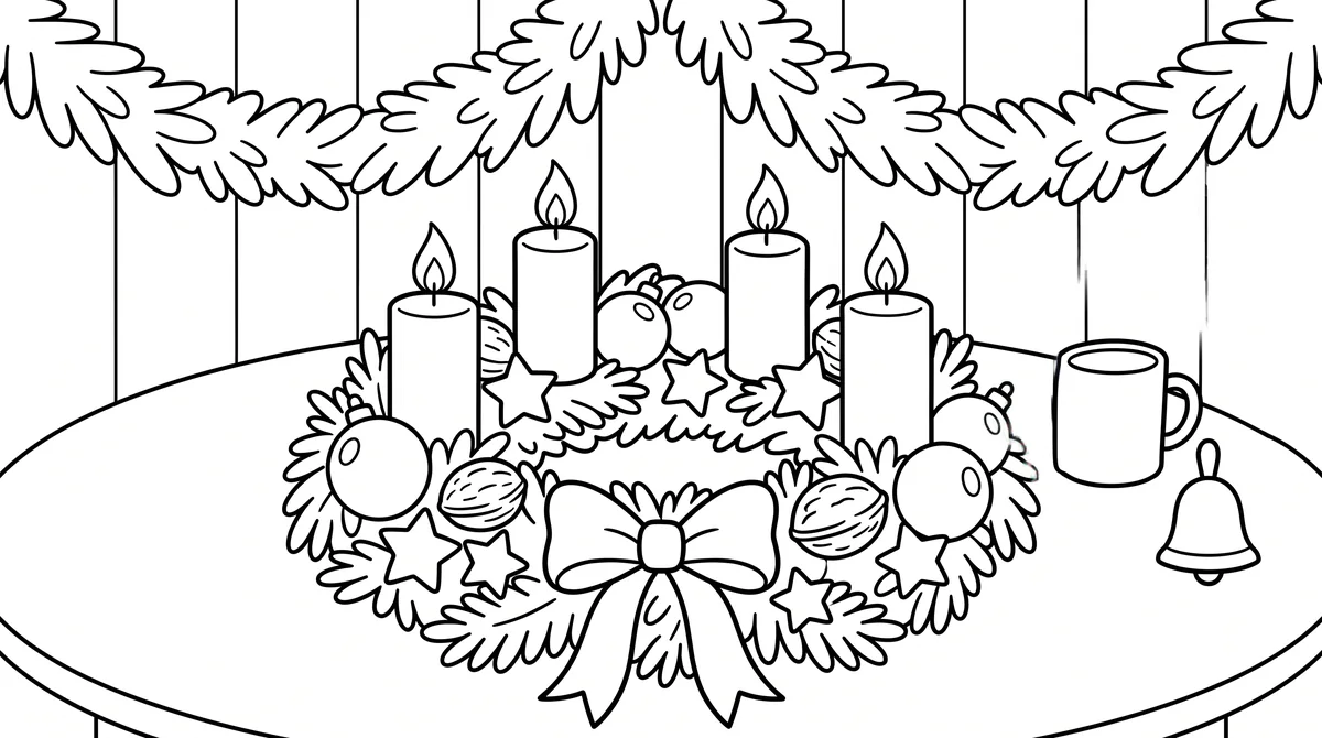 Adventi koszorú – közepes karácsonyi színezőlap