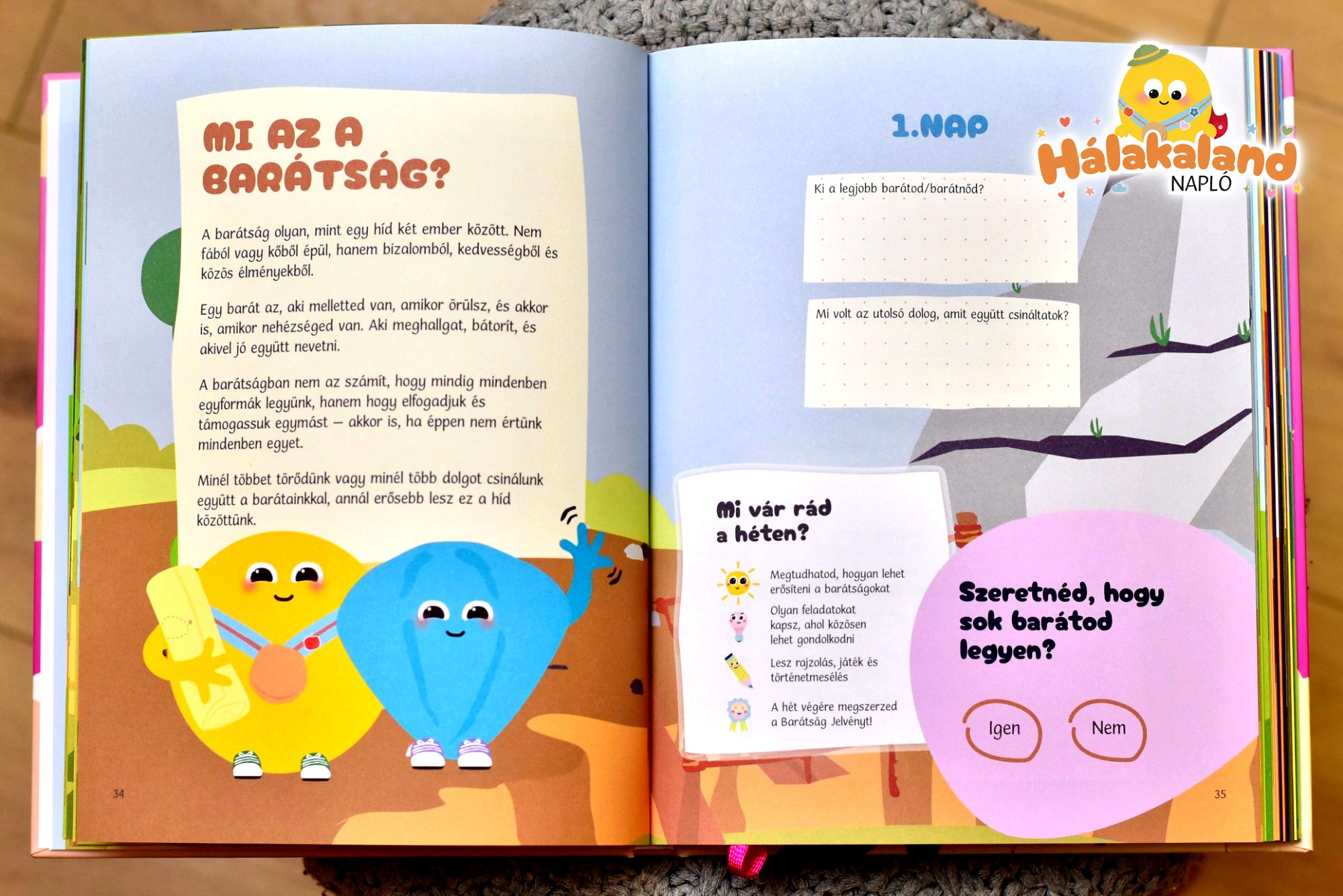 Hálakaland Napló – a Barátság fejezet kézzel rajzolt oldalpárja