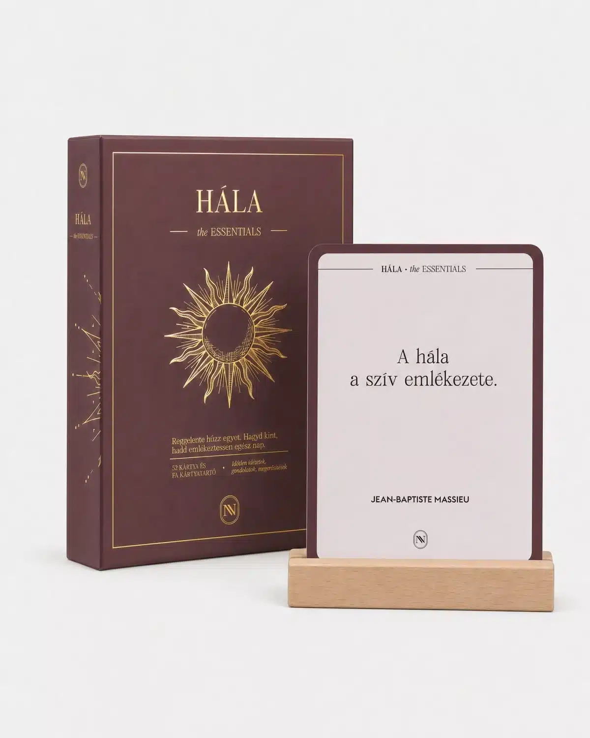 HÁLA the ESSENTIALS megerősítő kártyák doboza fa kártyatartóval