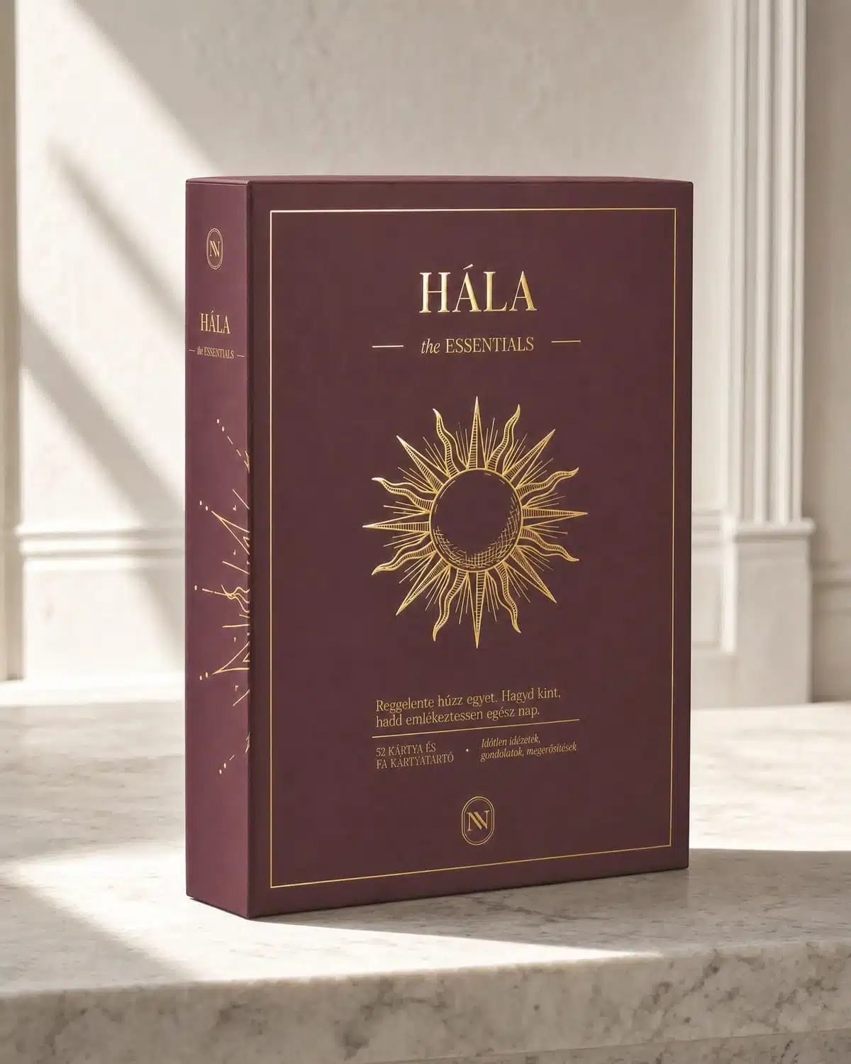 HÁLA the ESSENTIALS doboz gerince aranyfóliás napmotívummal