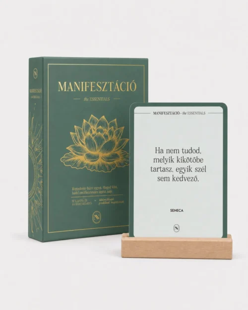 MANIFESZTÁCIÓ the ESSENTIALS megerősítő kártyák doboza fa kártyatartóval