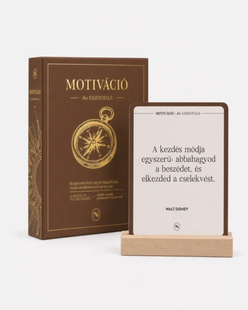 MOTIVÁCIÓ the ESSENTIALS megerősítő kártyák doboza fa kártyatartóval